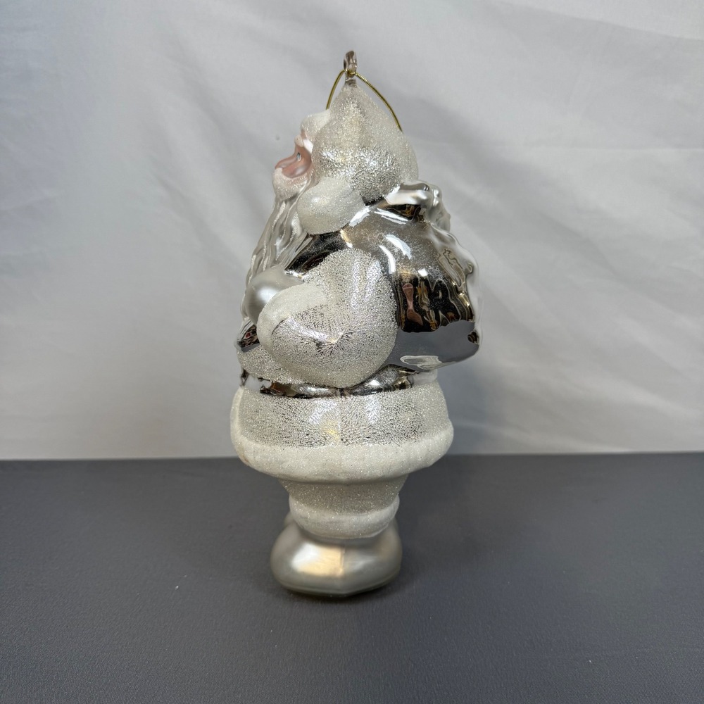 Dept 56 Spirit‎ Santa Claus Christmas Large Ornament Glass Tree Bag Silver White - Picture 4 of 8